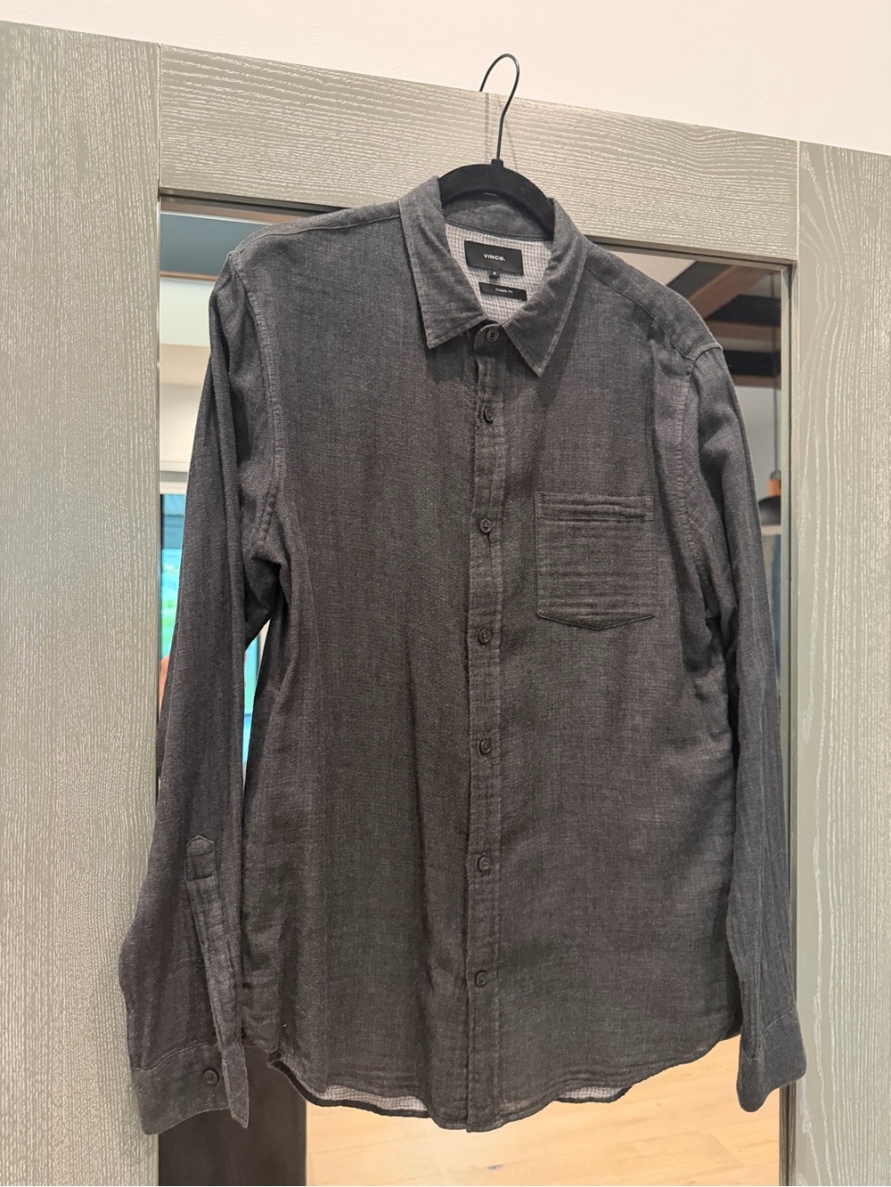 VINCE | Men's Med Long-Sleeve Button-Down Shirt Cotton Charcoal Gray Shirt EUC